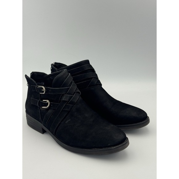 BareTraps Shoes - BareTraps Atticus Black Faux Suede Ankle Boots Women's 8.5M Strap Buckle Zip